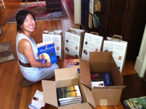 Intern Lanie Honda putting together the collection for distribution to the communiity